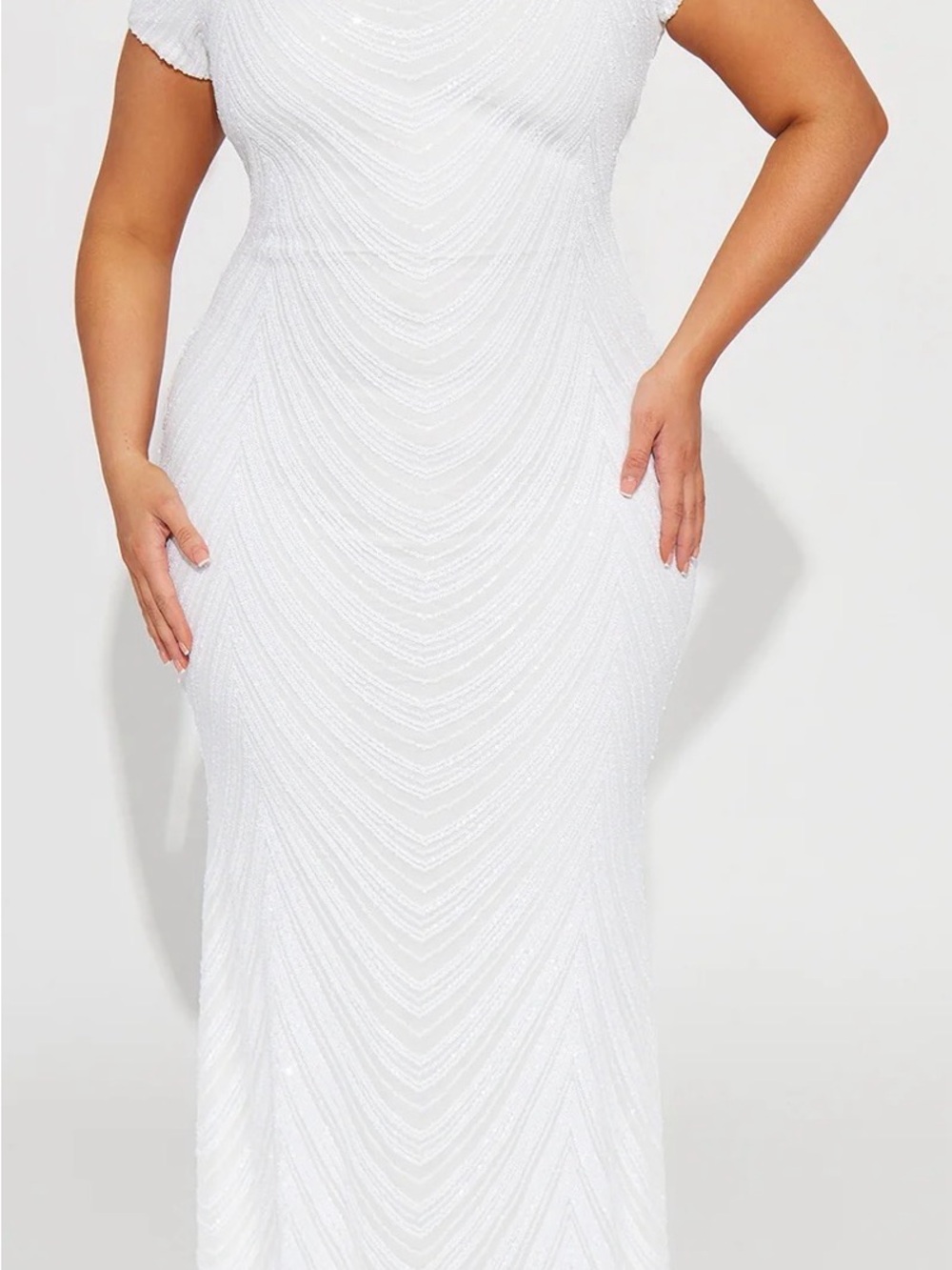 Fashion Nova White Beaded Maxi Dress